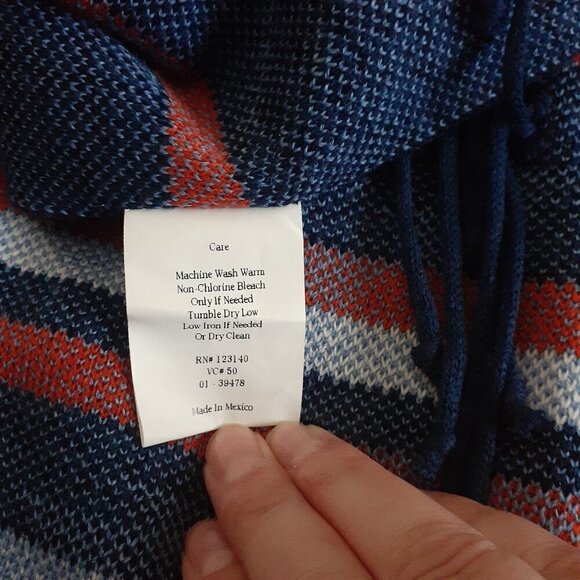 Bradford Exchange Women's One Size Blue Orange Aztec Western Fringe Shawl Wrap - Picture 6 of 8